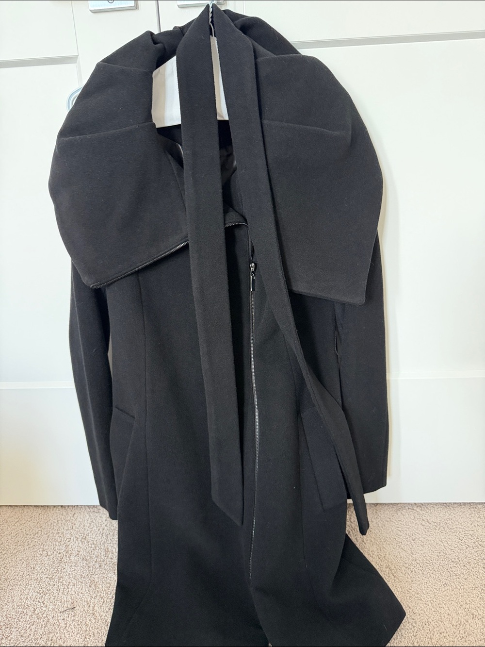 Le Chateau Women’s Black Long Wool-Blend Coat with Oversized Shawl Collar